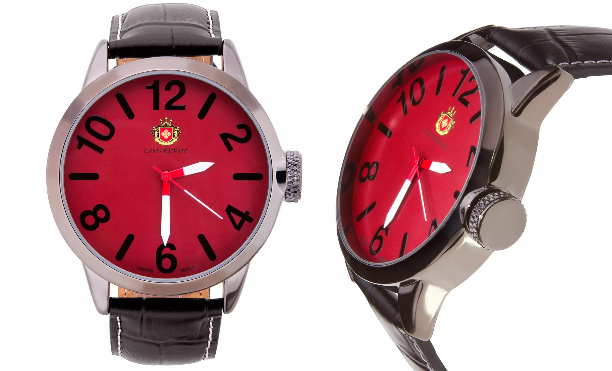 Louis Richard Men's Dalton Watch with Genuine Leather Band. Multiple Colors Available. Free Returns. - Second Medium