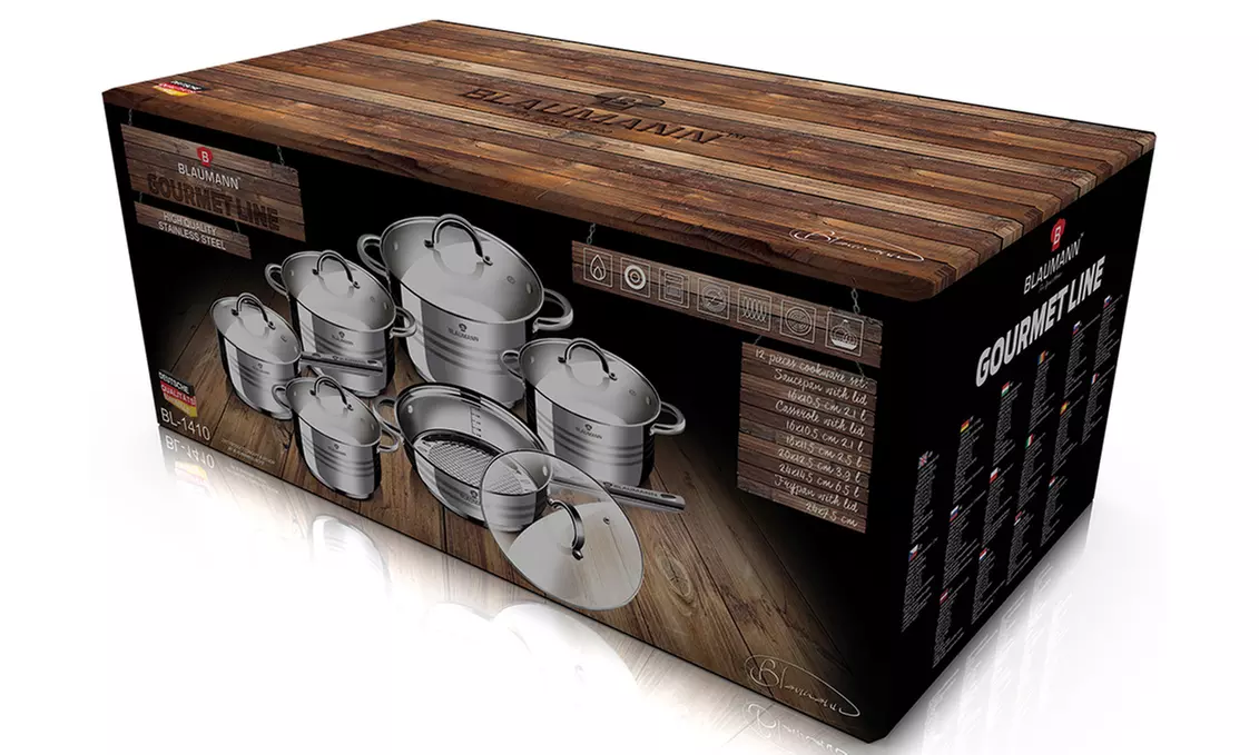 Blaumann 12-tlg Edelstahl Topfset Jumbo Gourmet Line hochglänzend mit innerer Messskala - Second Medium
