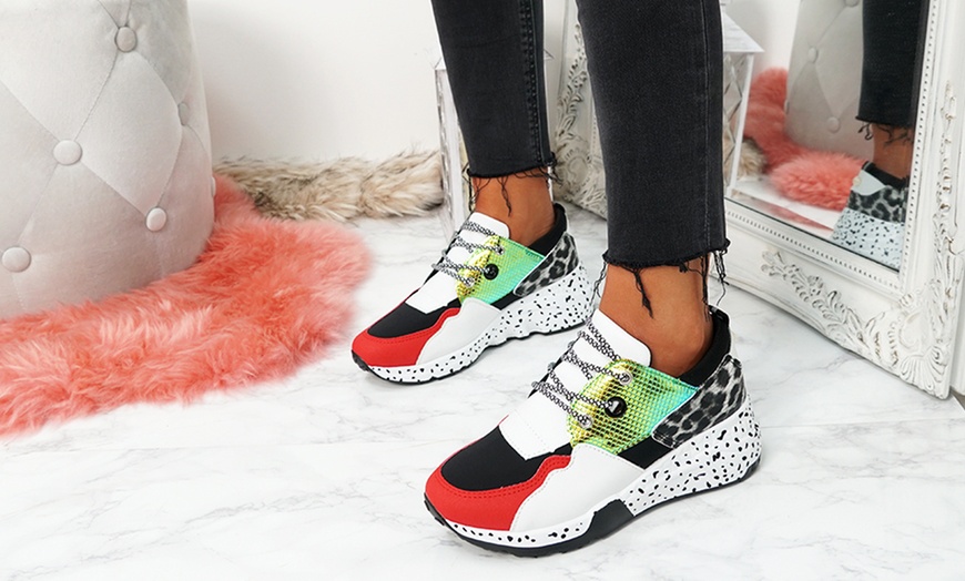 Image 2: Lace Up Animal Print Trainers