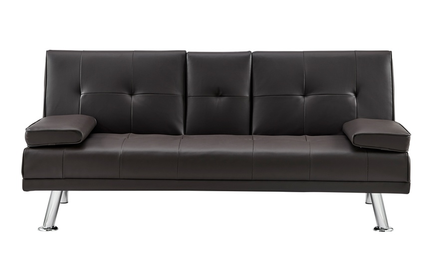 Image 16: Three Seater Sofa Bed with Cup Holders