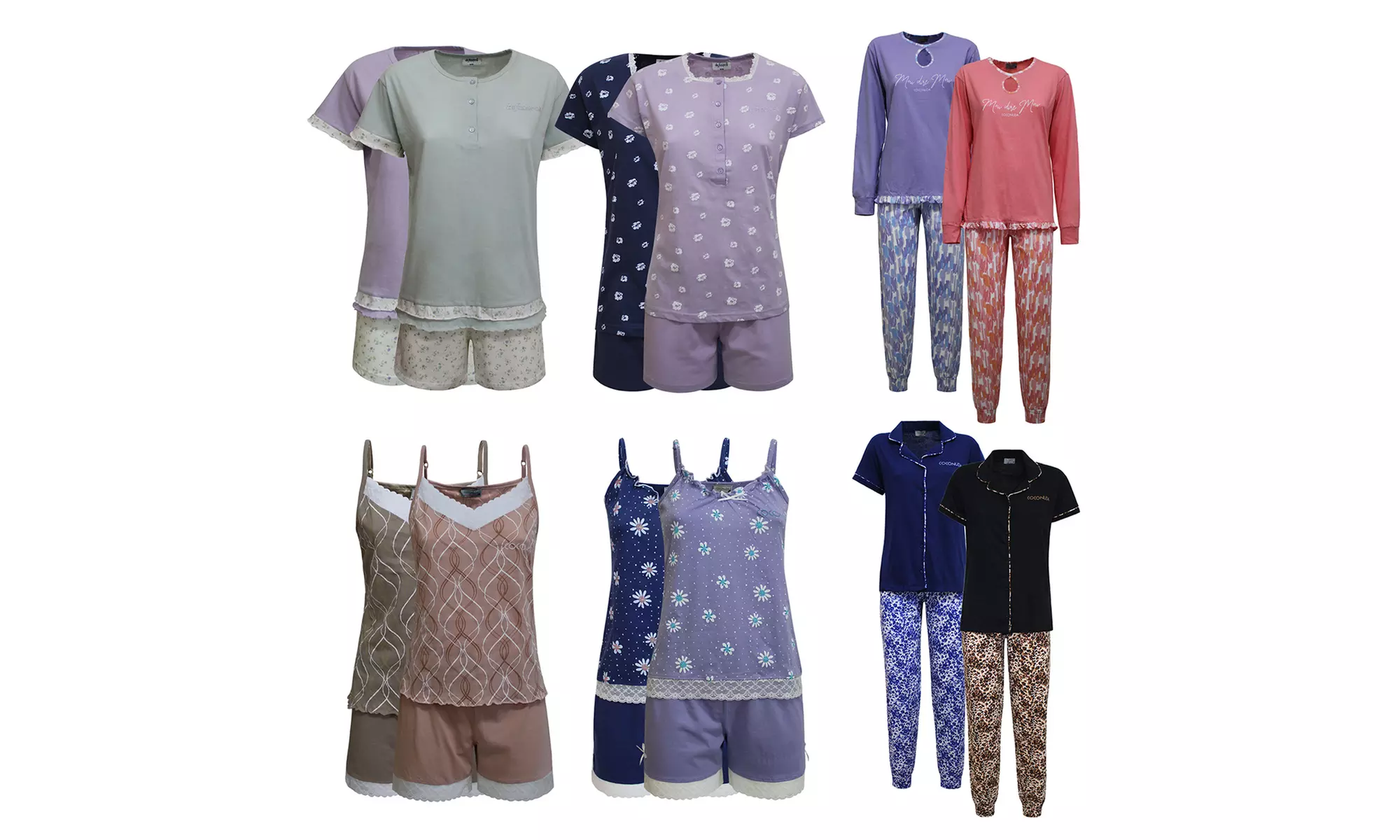 Pigiama da donna in cotone Coconuda, disponibile in 4 taglie, vari modelli e vari colori - Primary Image