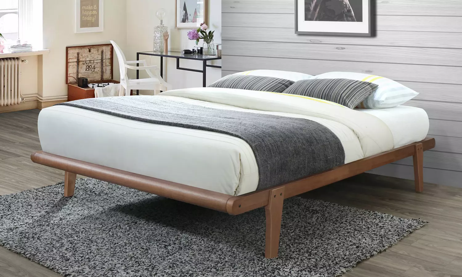 Venice Mid-Century Modern Walnut-Finished Platform Bed - Primary Image