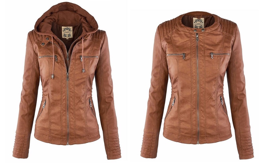 Image 4: Faux Leather Hooded Jacket