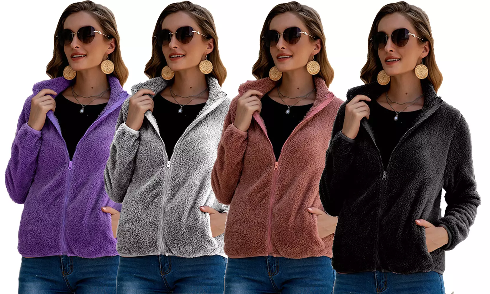 Veste en peluche pour femme avec fermeture éclair - Primary Image