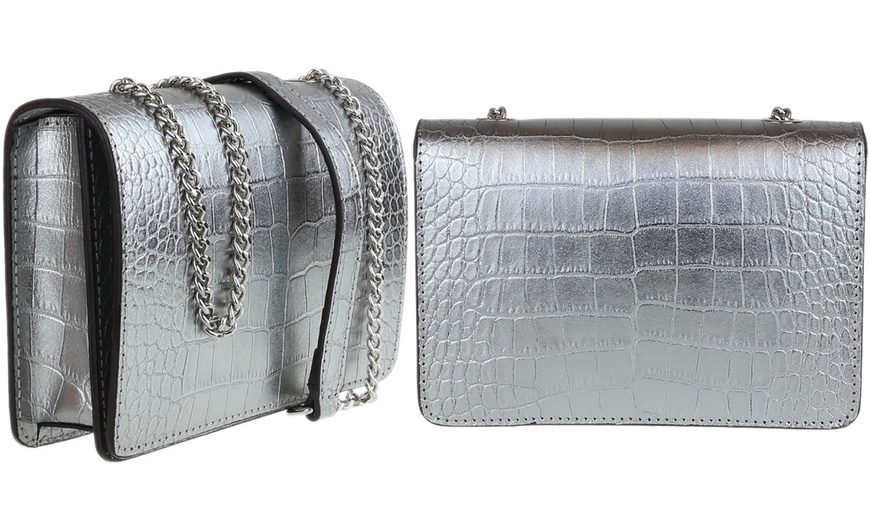 Image 9: Croc Print Leather Shoulder Bag