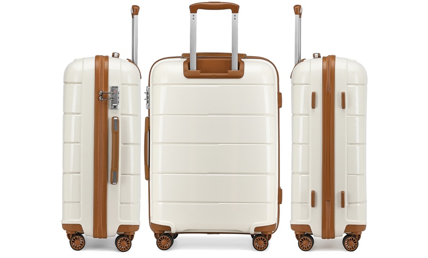 Image 7: One or Three Classic Cream and Tan Hard Shell Suitcases with Lock