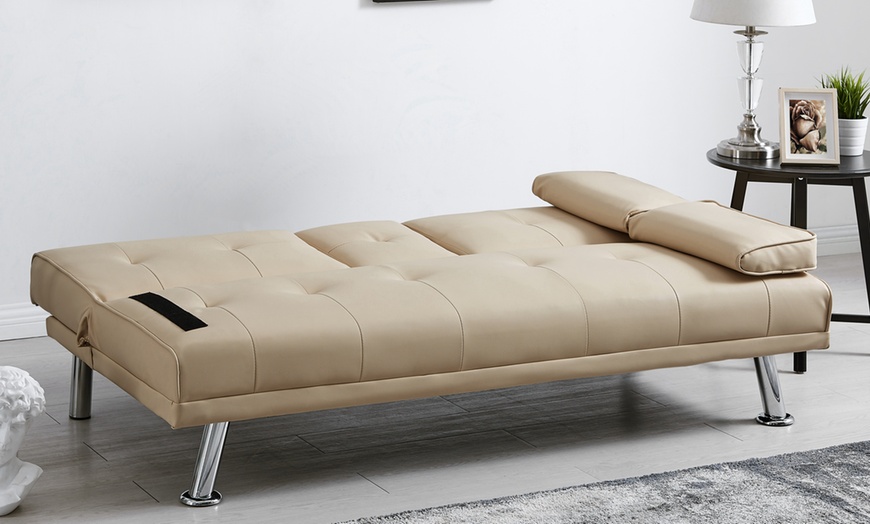 Image 2: Three Seater Sofa Bed with Cup Holders