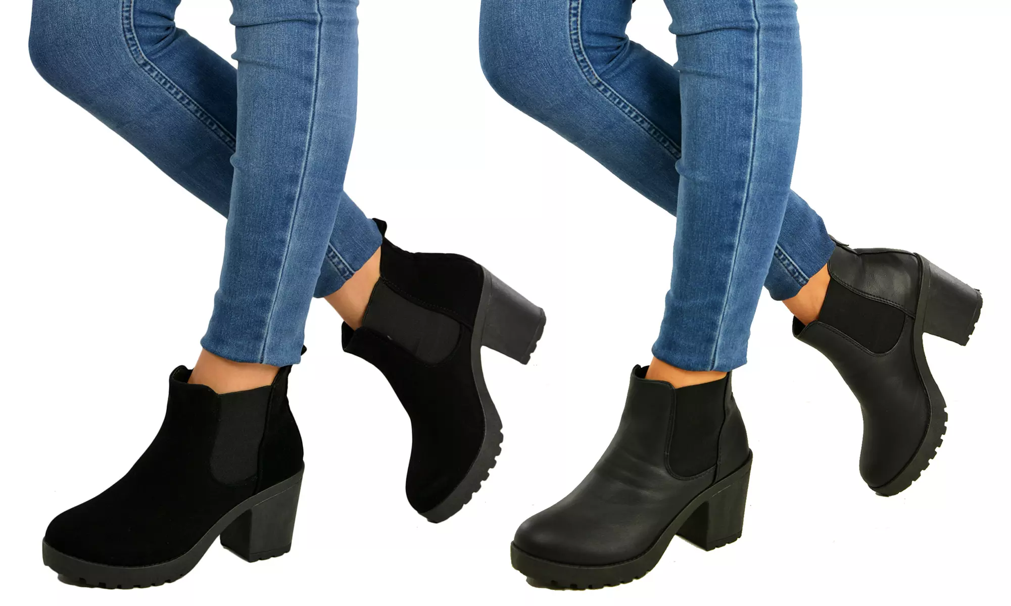 Damen Plateau-Chelsea-Boots in Veloursleder- oder Glatt-Optik in Schwarz - Primary Image