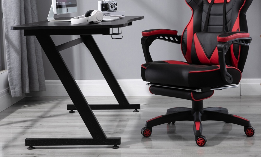 Image 4: HomCom Gaming Desk Steel Frame with Cup Holder
