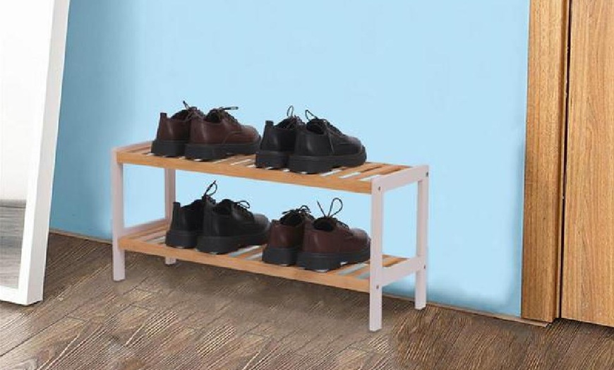 Image 3: Two-Tier Bamboo Shoe Rack