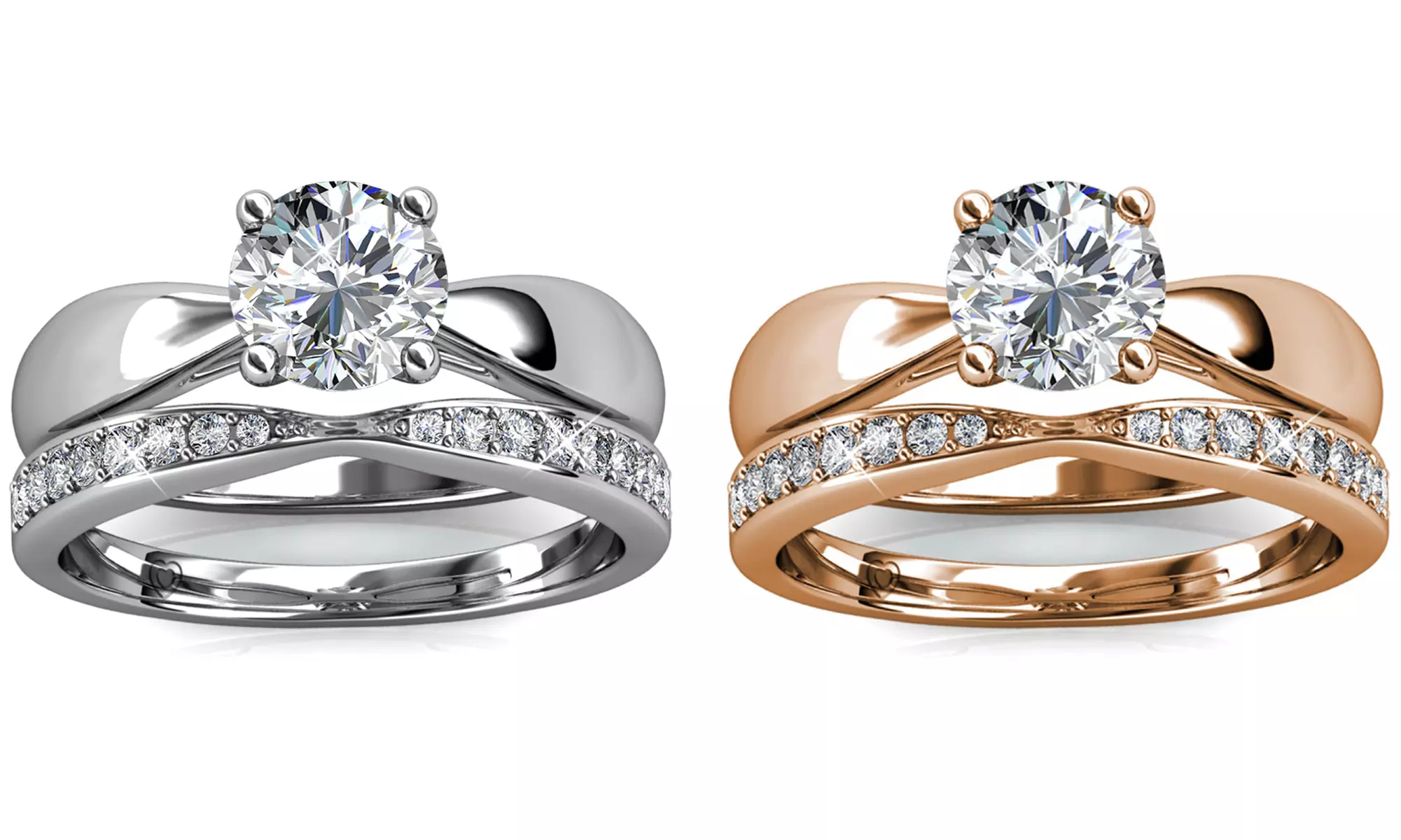 Bague double anneaux ornée de cristaux autrichiens, taille et coloris au choix - Primary Image