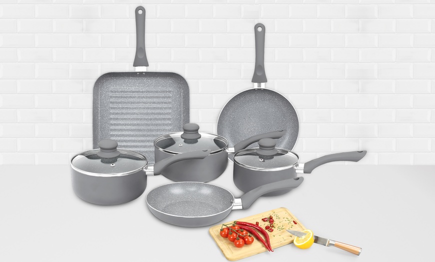 Image 1: Nine-Piece Non-Stick Induction-Compatible Marble Pan Set
