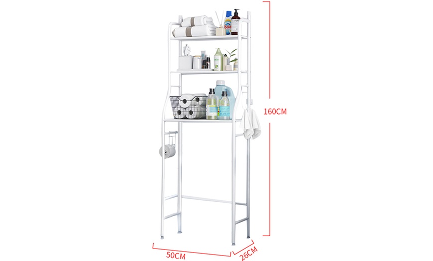 Image 4: 3-Tier Metal Bathroom Organiser Over Toilet Rack Storage Shelves 