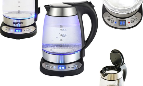 Grafner digitaler Glas-Wasserkocher mit Temperaturwahl und LED Beleuchtung 2200 Watt 1,7 l
