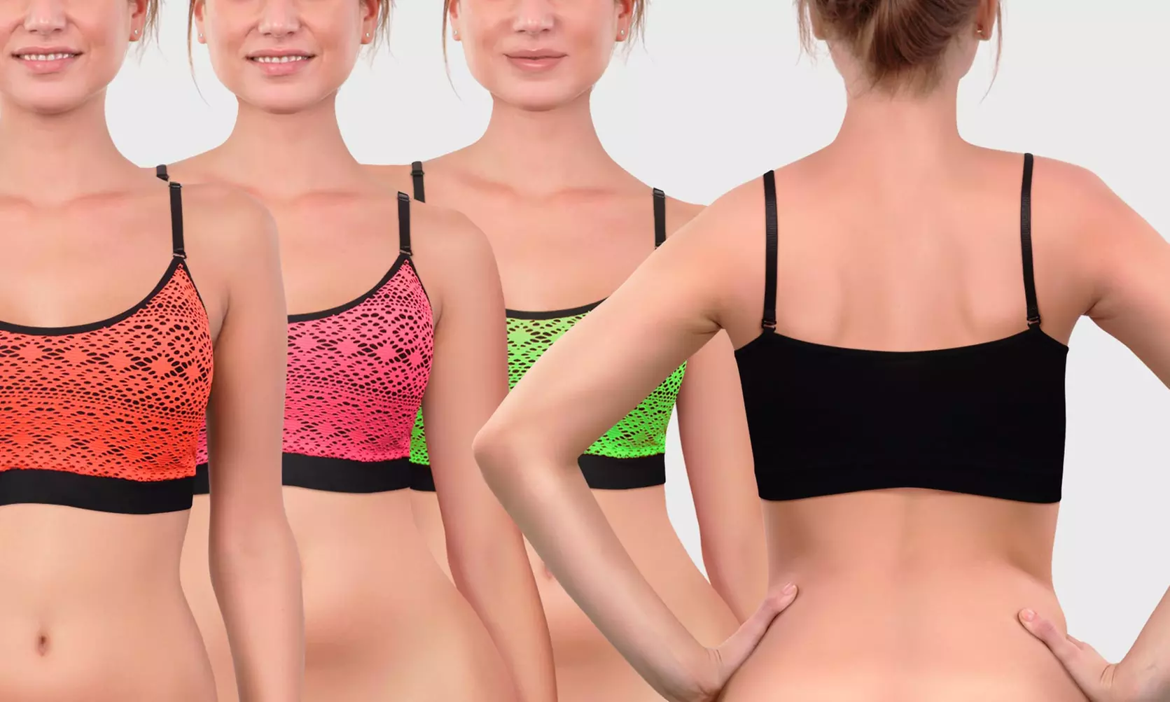 Seamless Mesh Overlay Bras (3-Pack) (Size M) - Second Medium