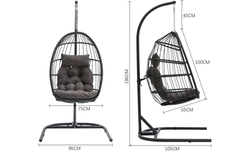 Image 31: Black Outdoor Hanging Egg Chair with Cushion