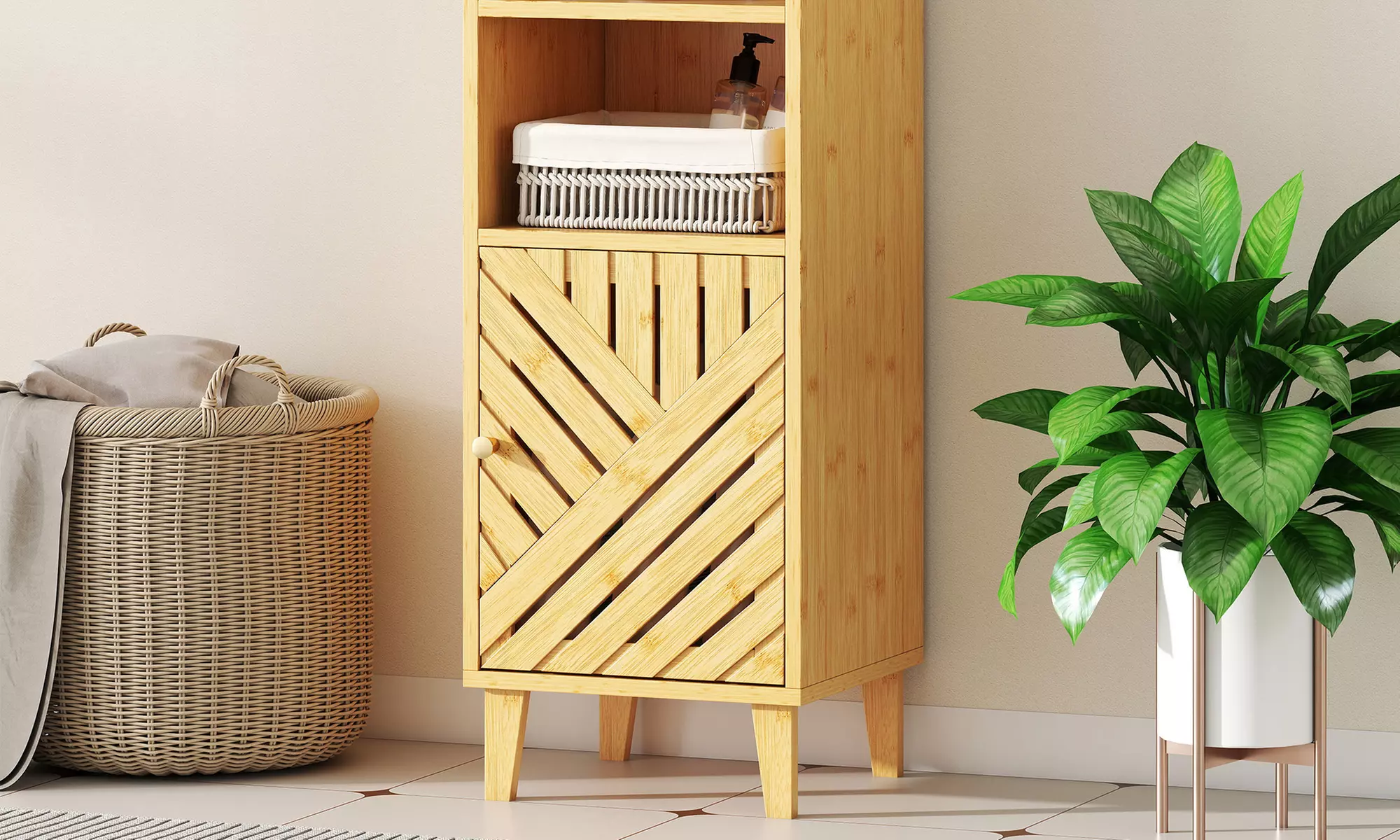 Homcom Bamboo Bathroom Under Sink Cabinet with Adjustable Shelf