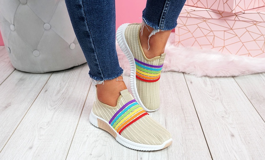 Image 3: Rainbow Knitted Slip-On Trainers