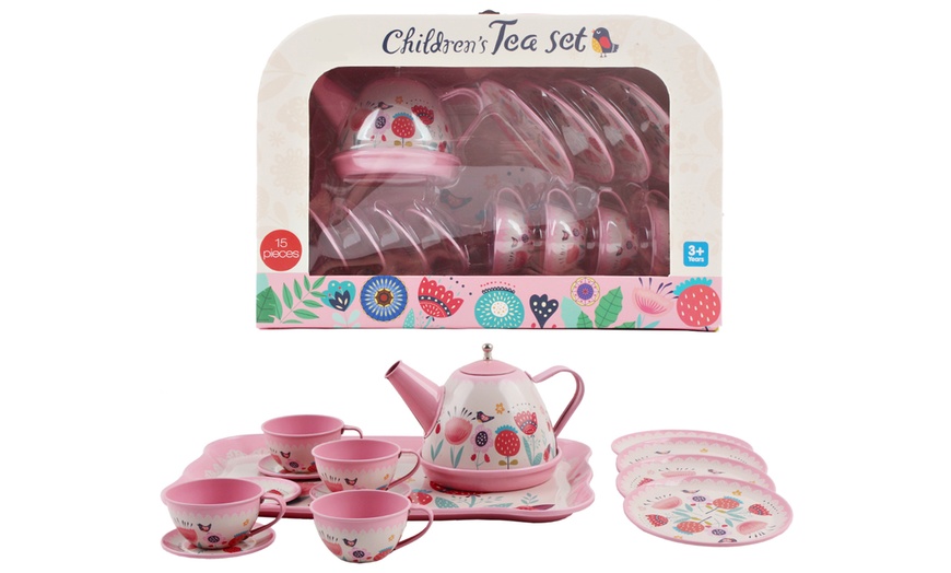 Image 2: 14-Piece Die-Cast Pretend Role Play Tea Set with Portable Carry Case