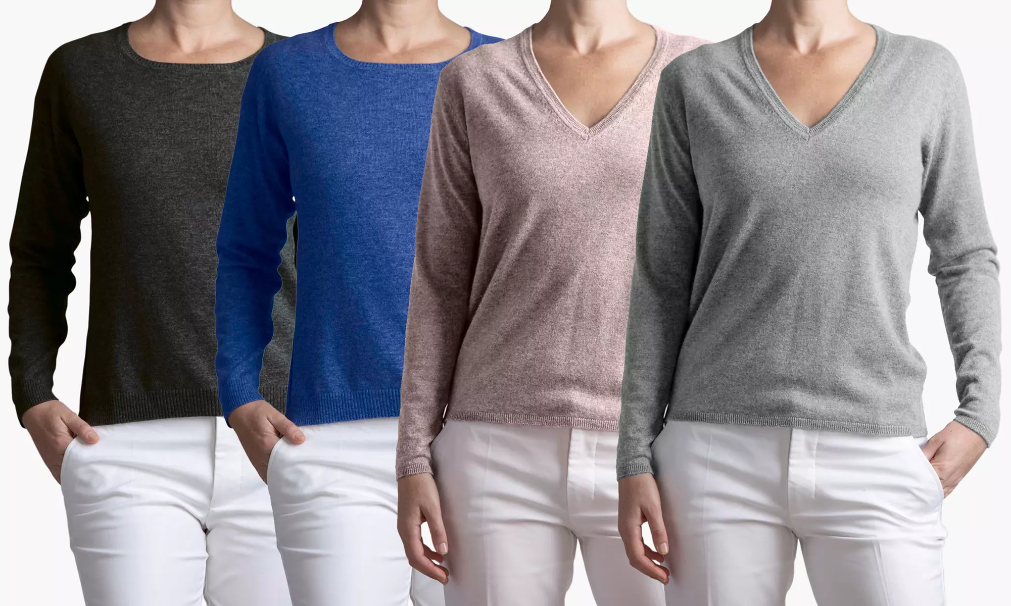 Pulls femme 100% cachemire de la marque Inam, col V ou col rond au choix - Primary Image