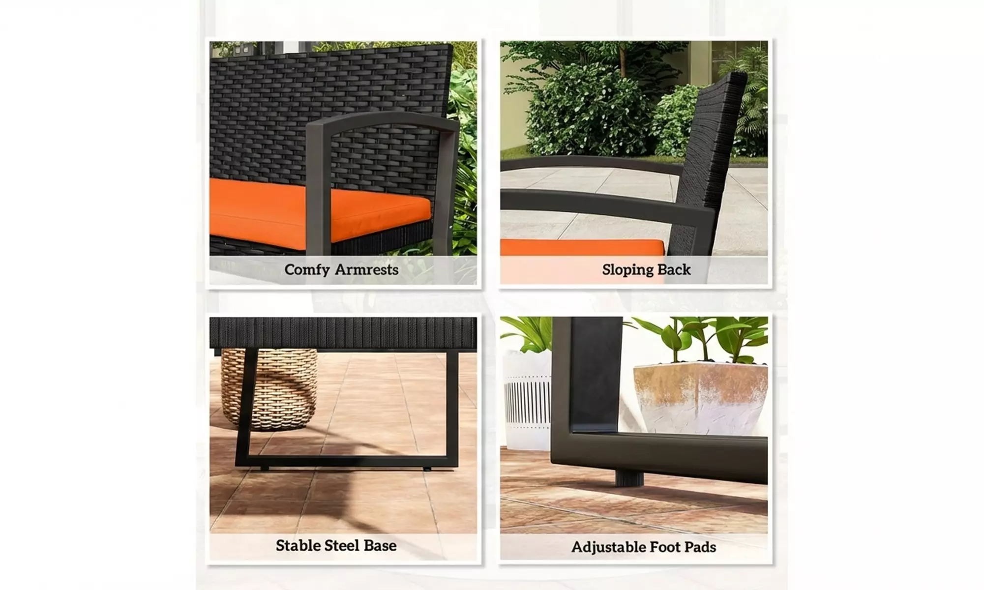 Outsunny 2-Seater Rattan-Effect Garden Bench with Cushioned Seat