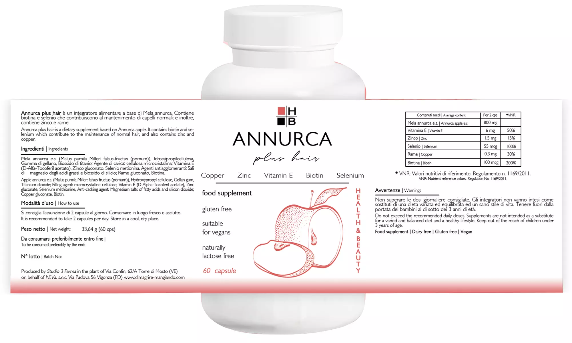 60, 120 o 180 compresse di integratore per capelli Annurca Plus per capelli H|B Health and Beauty - Image 5