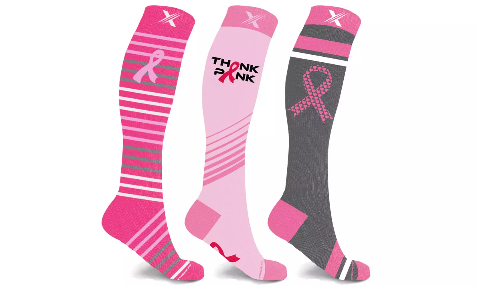XTF Breast Cancer Awareness Knee-High Compression Socks (3 or 6 Pairs) - Second Medium
