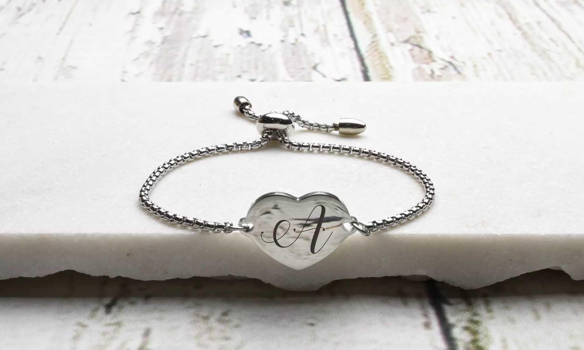 Fully Adjustable Heart Initial Bolo Bracelet by Pink Box - Primary Image