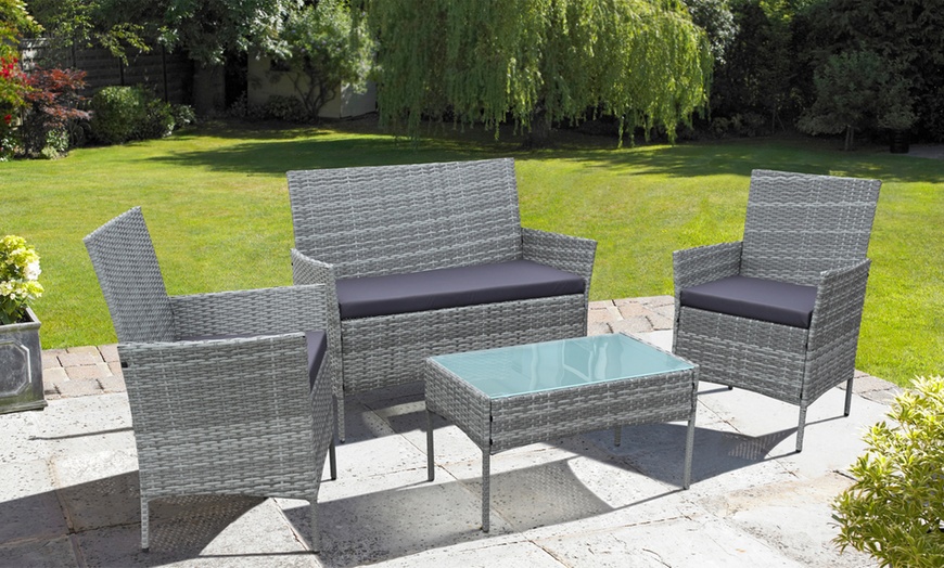 Image 1: Neo Four-Piece Rattan-Effect Garden Furniture Set with Optional Cover