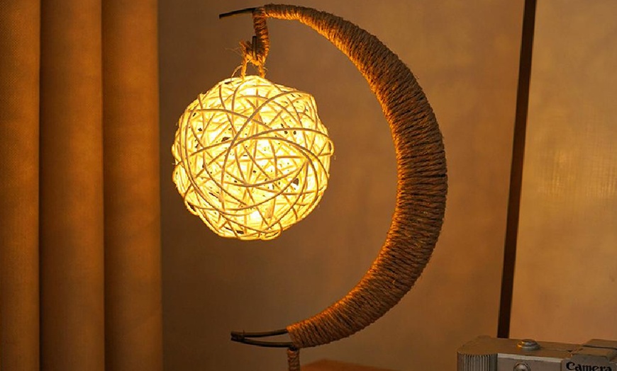 Image 22: LED Half-Moon Rattan Ball Lamp