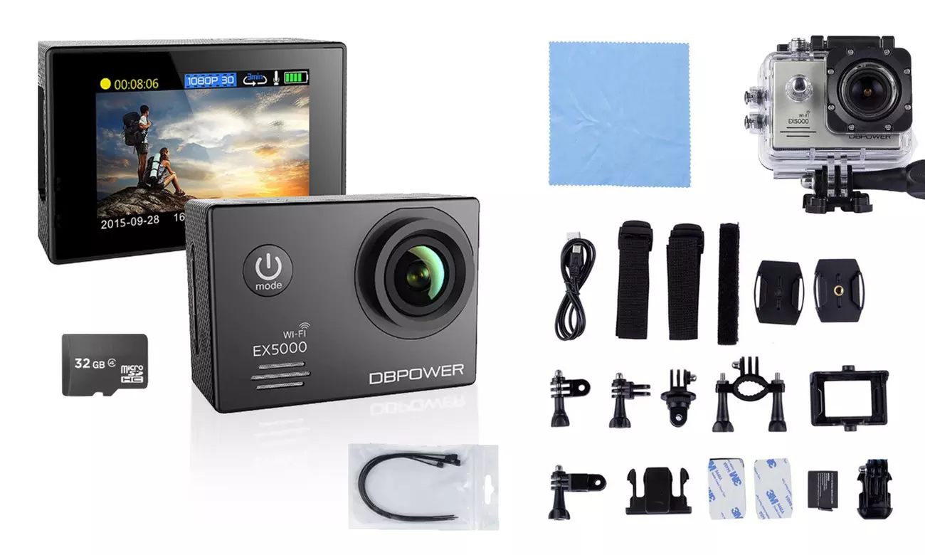 1x oder 2x WiFi Action-Cam mit Mega- oder Ultra-Zubehör-Pack in Schwarz, Weiß oder Silber inkl. Versand - Primary Image