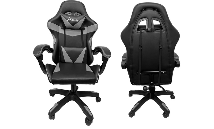 Image 2: 360° Reclining Swivel Gaming Chair with Footrest and Massage