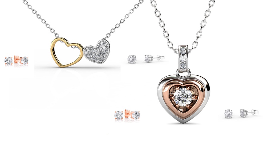 Image 1: Heart-Shaped Pendant and Earrings Made with Crystals from Swarovski®