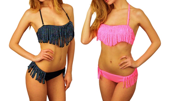 2x Oder 4x Damen Bikini Mit Fransen In Der Farbe Und Grosse Nach Wahl