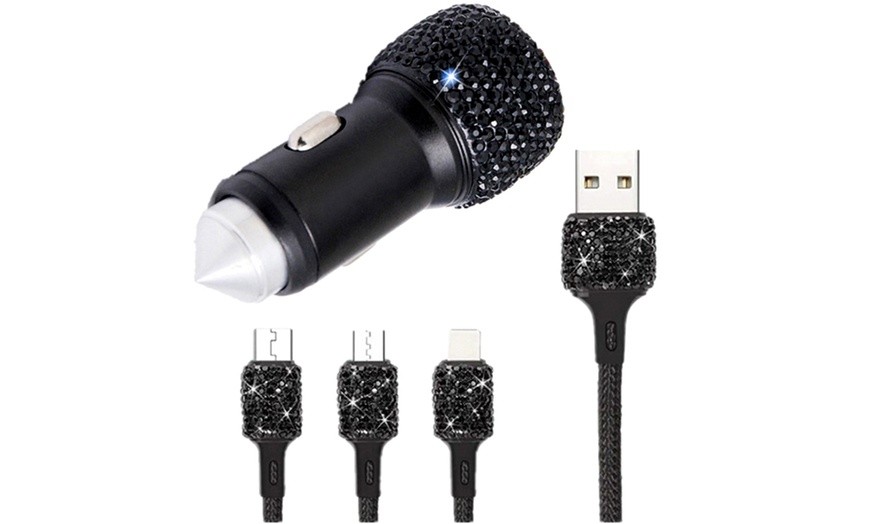 Image 12: Diamond Car Charger with Three-in-One Charging Cable