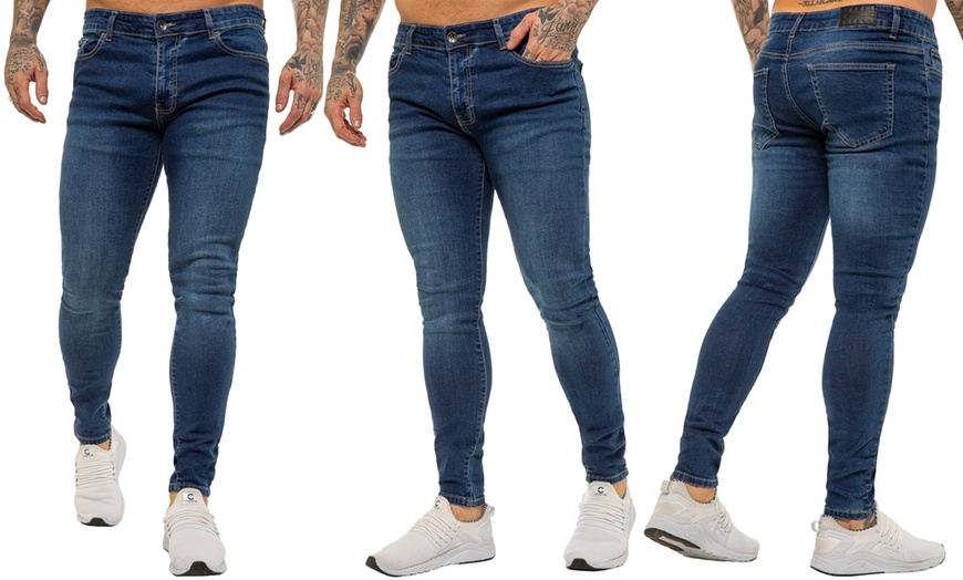 Image 11: Enzo Men's Super Stretch Skinny Denim Jeans