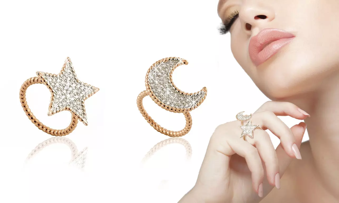 Bague d'astres avec cristaux, modèle "Lune" ou "Étoile" au choix - Primary Image