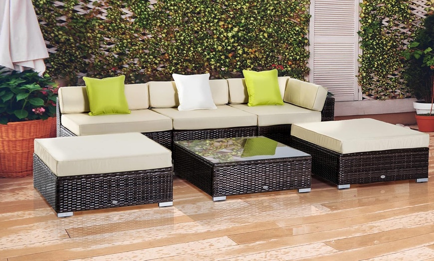 Image 3: Outsunny Six-Piece Rattan-Effect Outdoor Furniture Set