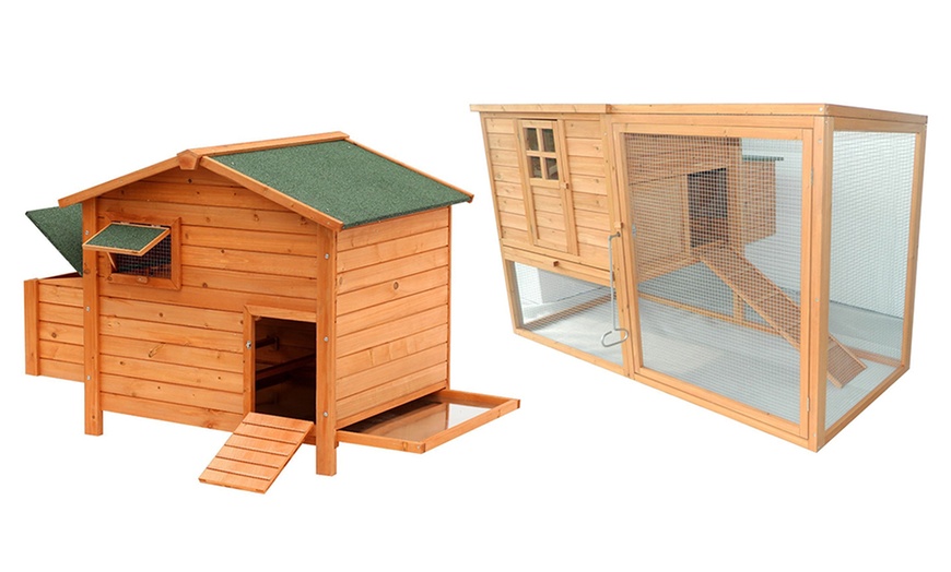 Image 1: Pawhut Wooden Chicken Coop