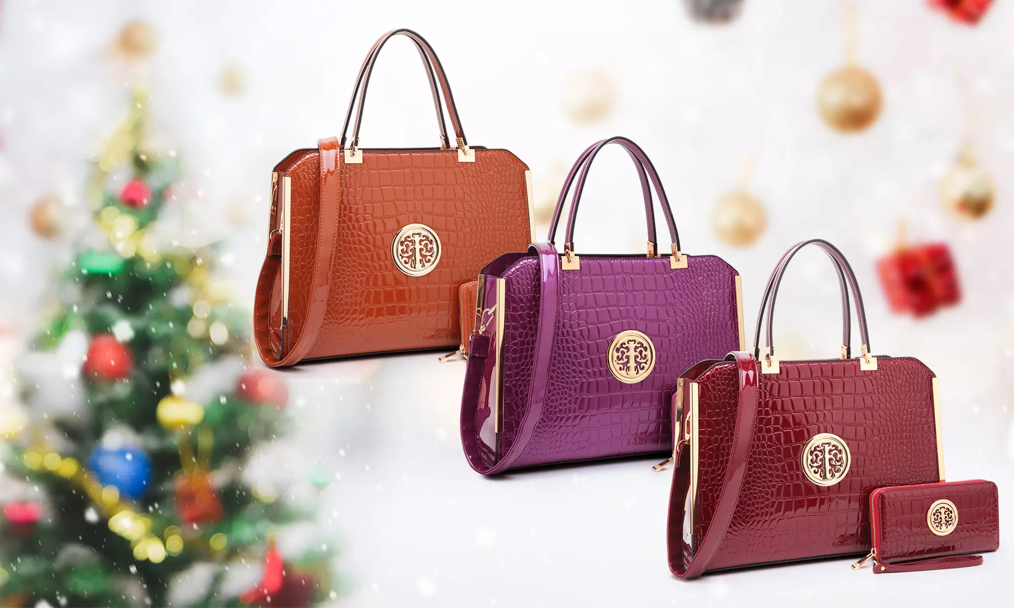 Amphora Faux Crocodile Leather Handbag with Matching Wallet - Primary Image