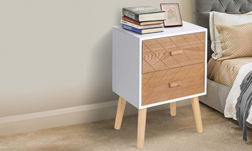 Image 1: HomCom Bedside Table with 2 Drawers