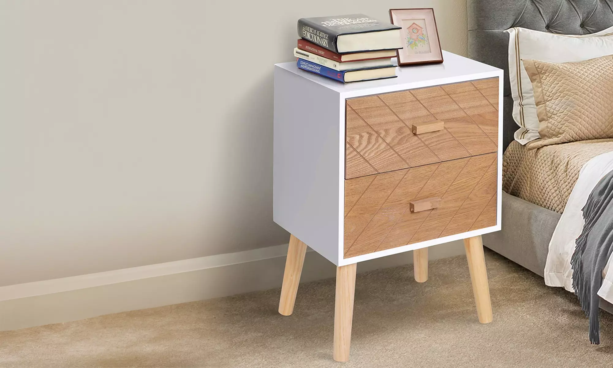 HomCom Bedside Table with 2 Drawers