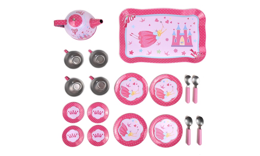 Image 5: 18-Piece Pretend Play Metal Tea Set with Carry Case