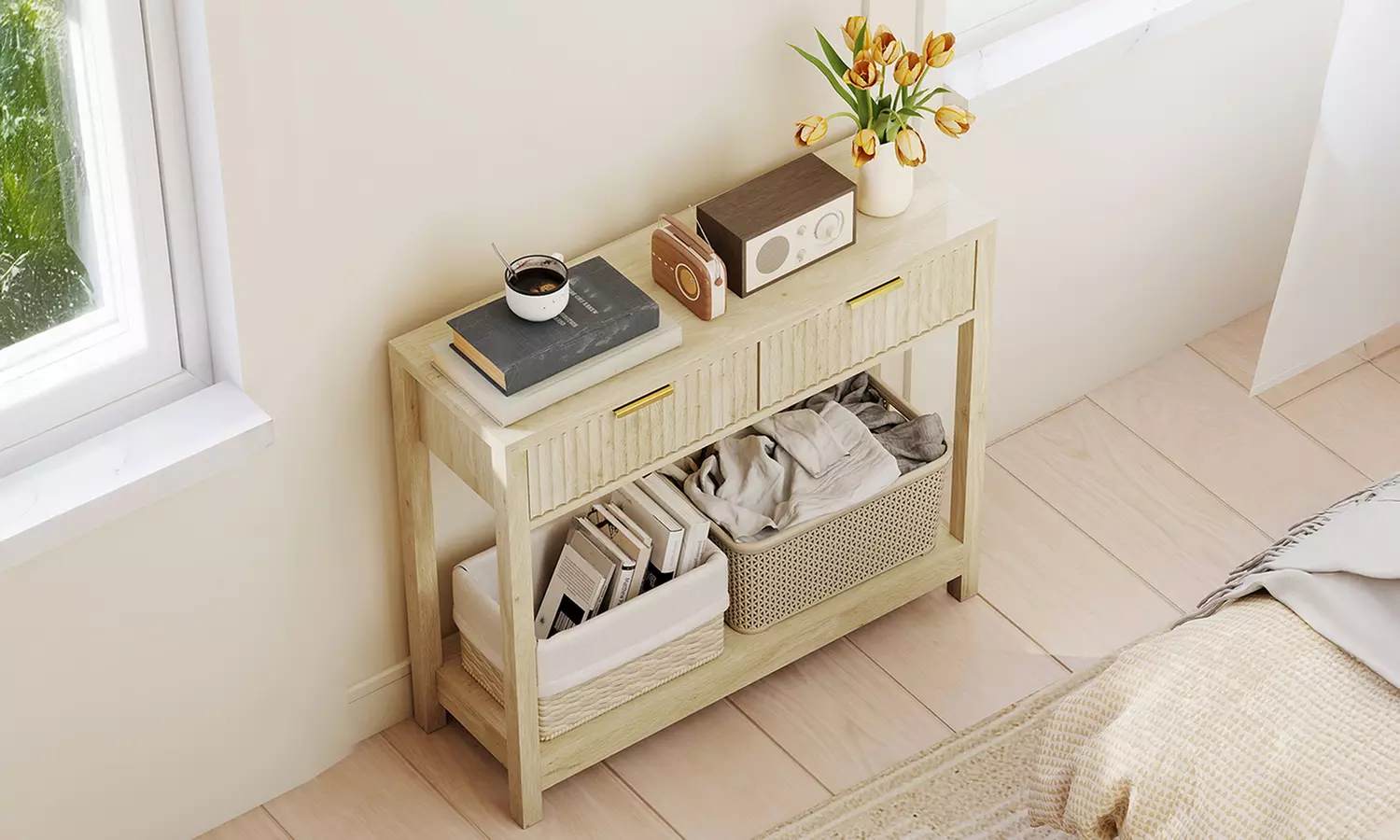 HOMCOM Console Table with Fluted Drawers