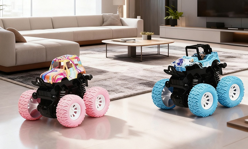 Image 1: 4-Pack 360° Rotating Mini Off-Road Pull-Back Cars for Kids