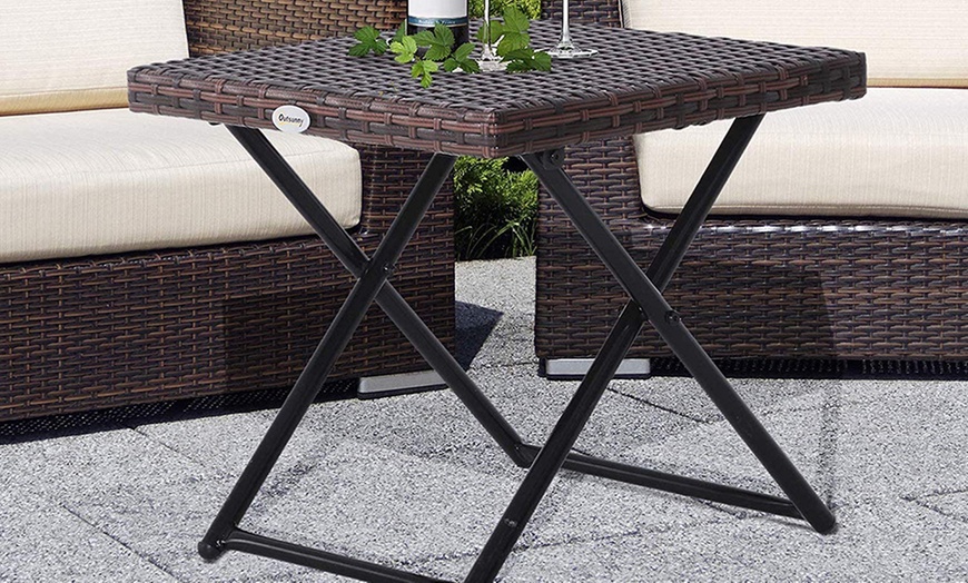 Image 6: Outsunny Foldable Rattan-Effect Table