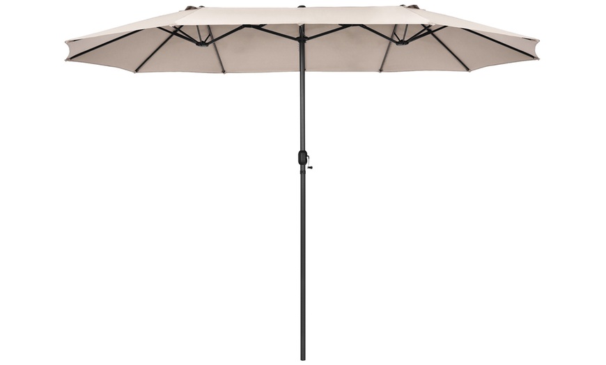Image 2: Costway 15FT Patio Double-Sided Umbrella Crank Outdoor Garden Market Sun Shade