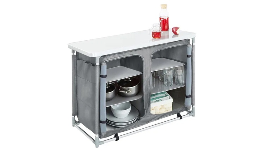 Image 2: Folding Camping Kitchen with Six-Shelf Storage and Carry Bag