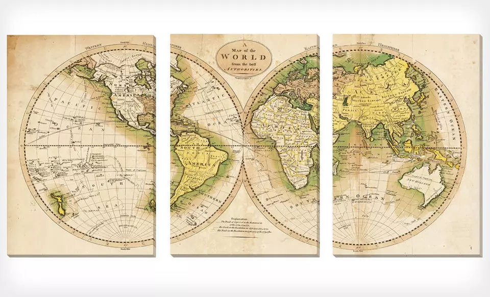 $119 for a Gallery-Wrapped Triptych World Map ($512 List Price). Nine Options Available. Free Shipping and Free Returns. - Primary Image