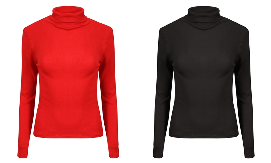 Image 3: Women's Ribbed Polo Neck Tops